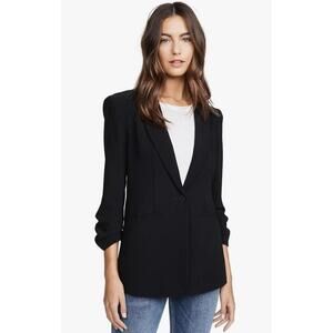 New Cinq A Sept Khloe 3/4 Ruched Sleeve Blazer In Black Size 12 $395